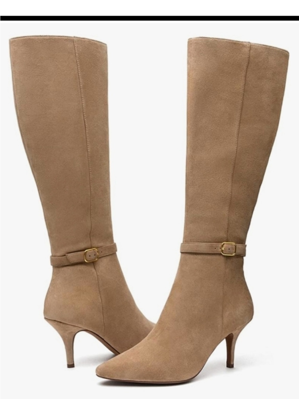 Linea Paolo Taupe Suede Knee-High Heeled Boots